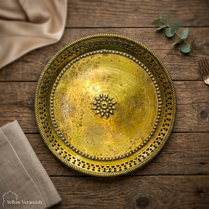 Assiette décorative ronde avec incrustation dorée, faite à la main, en métal poli, style traditionnel chinois - Product Image 6