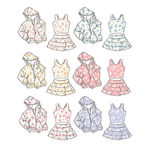 Set Yoga Personalizzato alla Moda per Ragazze: Giacca con Cappuccio, Top Senza Maniche, Maglia a Maniche Lunghe e Gonna, Abbigliamento Sportivo UPF 50+ - Product Image 4