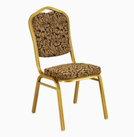 Chaise de banquet empilable en tissu jacquard rembourré avec cadre en métal plaqué or pour hôtel, mariage, restauration et événements