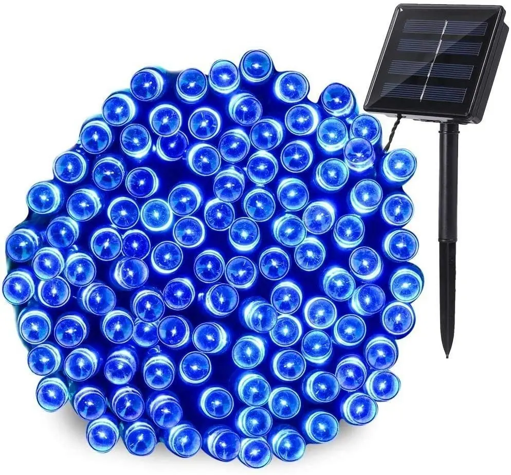 125 adet led mavi ışık rengi noel güneş bahçe lambası dekoratif dize ışıkları