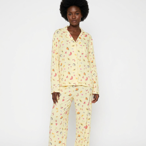 Full-Length Woven Elastic-Waist Long-Sleeve Bamboo Microfiber Breathable Eco-Friendly Women's Sleepwear Set Taiwan Made Spring - Product Image 1