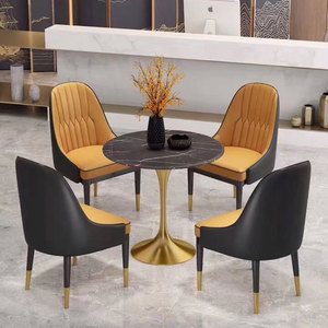 Ăn Uống Tại Nhà Đồ Nội Thất Phòng Vàng Thép Không Gỉ Cơ Sở Hiện Đại Màu Trắng Đầu Bằng Đá Cẩm Thạch Ăn Uống Vòng Bảng - Product Image 6