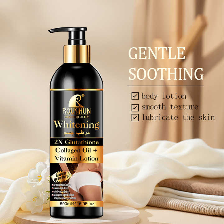 glutathione collagen whitening lotion Roushun Gluta Body With Oil Anti-age 500ml Body Cream GHK- Cu Copper Tripeptide blockSG Bundle:Buy 2 Get 1 Free