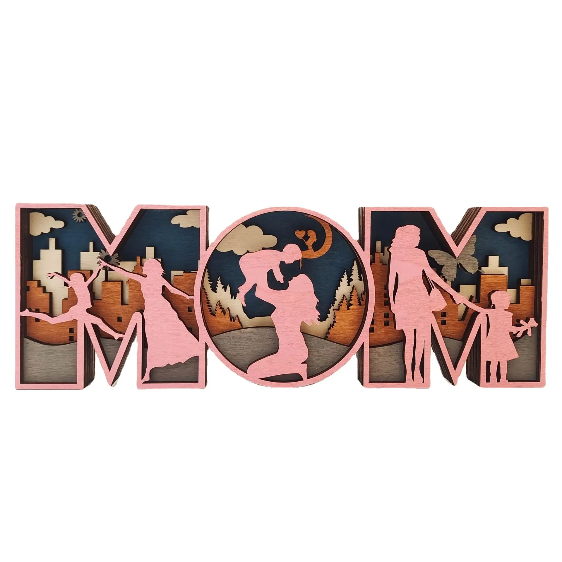 New Wood Crafts Muti-layer Mom Dad Fathers Day Gifts Mother's Day Gift Ideas Gifts for Mother's Day Wooden Mom Table Decoration