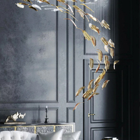 Lustre LED en forme de feuille, long et luxueux, pour salon de villa, décorations artistiques personnalisées exquises en verre