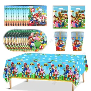 Vaisselle jetable sur le thème du carton Super Mario <span class=keywords><strong>Bros</strong></span> pour les fêtes Baby Shower Ramadan; comprend <span class=keywords><strong>des</strong></span> décorations de <span class=keywords><strong>table</strong></span> de fête de nappe - Product Image 2