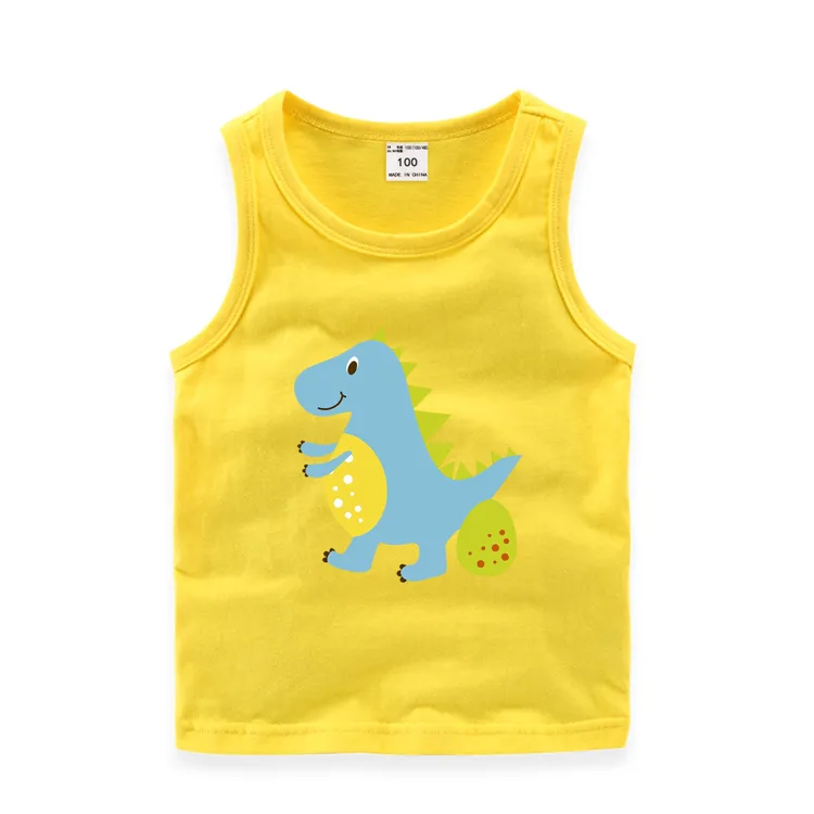 Zomer Tiener Meisjes Tops Katoen Dinosaurus Cartoon Tieners Mouwloos T-shirt Vest Jongens Tank Tops Kids
