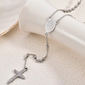 Colares de Joias de Moda Atacado: Pingente de Cruz de Aço Inoxidável com Crucifixo Religioso Vintage da Virgem Maria e Contas Cristãs Católicas - Product Image 3