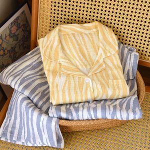 Pijama <span class=keywords><strong>de</strong></span> Gasa 100% Algodón para Mujer, Estampado <span class=keywords><strong>de</strong></span> Cebra, Manga Larga, con Botones, Ropa <span class=keywords><strong>de</strong></span> Dormir, 2 Piezas, Estilo Old Money - Product Image 6