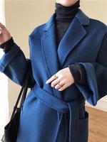 Manteau long en cachemire double face pour femme, style vintage, ceinturé, épais et chaud, pour l'hiver