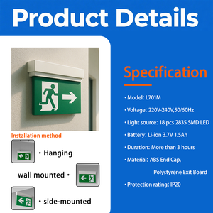 لافتة خروج طوارئ صناعية بالجملة مع إضاءة LED، 18 قطعة SMD 2835 LED، غطاء نهاية من البلاستيك ABS، لوحة خروج من البوليسترين، إضاءة خروج LED تعمل لمدة 3 ساعات - Product Image 6