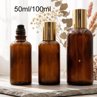 Flacons à bille en verre ambré anti-UV en gros, 5 ml-100 ml, rechargeables, pour huiles essentielles, étanches avec bouchon à vis