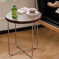MUU Salon moderne Design en verre Combinaison latérale en bois Table basse Forme ronde Ensemble de tables à thé polyvalent