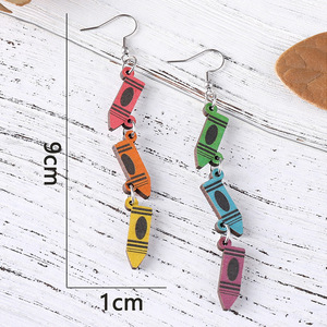 Boucles d'oreilles en bois cadeau de fête des enseignants Double face pendentif boucles d'oreilles arc-en-ciel Crayons pour femmes Uionen 921 - Product Image 4