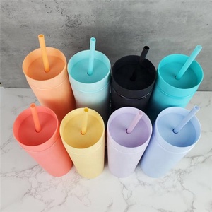 Vasos acrílicos delgados de doble pared, vasos con tapa de paja, sin Bpa, transparente, Pastel, plástico amarillo, 16 Oz - Product Image 4
