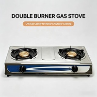 Kompor Gas LPG Stainless Steel Dua Tungku Portabel Meja 3200W Pengapian Piezoelektrik Kontrol Api Dapat Diatur Dapur Rumah