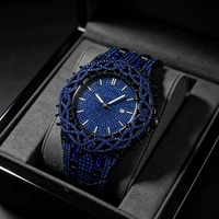 Montre analogique à quartz pour homme, style Hip Hop Streetwear, en alliage de zinc, étanche 30M, avec bracelet entièrement pavé de strass et lunette à motif épines, effet glacé