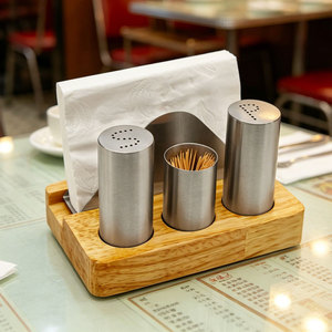 Customized Wooden Table Set with Toothpick and Tissue Paper Holder Stainless Steel Salt and Pepper Shakers Set for Dining Table - Product Image 3