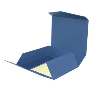 Fabrika doğrudan satış son özel Logo manyetik kapak çevirin mavi katlanır kutu tek parça kozmetik ambalaj kutusu hediye kutusu