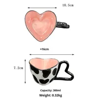 Ensemble de tasses à café en céramique à rayures en forme de cœur mignon |   Mug au design original avec poignée en forme de cœur pour la Saint-Valentin, cadeaux pour la maison