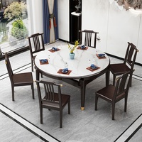 Nouvelle table à manger en bois massif brillant de style chinois avec chaises, combinable, rétractable, pliable, réglable, avec pieds en cuivre, moderne