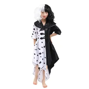 Groothandel hond jas jurk-Snelle Verzending Halloween Cosplay Cruella De Vil Cosplay Trouwe Hond Zwarte En Witte Heks Voor Meisjes 4-14Y In Voorraad