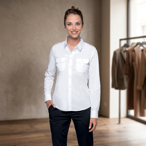 Chemise de pilote d'uniforme de compagnie aérienne à manches courtes pour femmes, blanche, 65% polyester + 35% coton, Bangladesh - Product Image 2