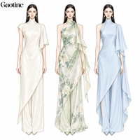 Ensemble deux pièces sur mesure OEM ODM pour femme : Robe longue maxi à col montant, drapée, avec fente haute et pantalon, idéale pour les soirées - Vente en gros