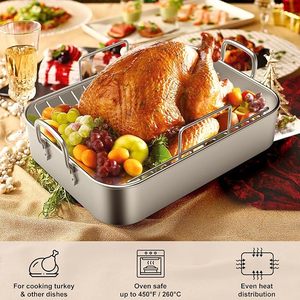 3 in 1 Non-toxic Heavy Duty Roasting <strong>Pan</strong> Stainless Steel <strong>Turkey</strong> <strong>Roaster</strong> with Rack Deep Broiling <strong>Pan</strong> &amp; V-shaped Rack &amp; Flat Rack - Product Image 3