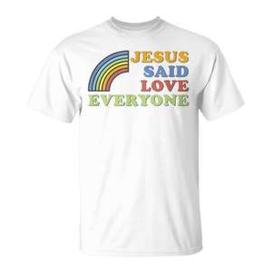 T-shirt promotionnel « Jésus a dit : Aimez tous les hommes » avec motif arc-en-ciel - Product Image 3