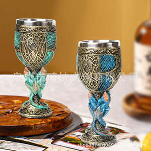 Shuanglong Stemmed Glass Resin Wine Glass Party Decorative Ornament Food Grade Stainless Steel Cup - Product Image 1