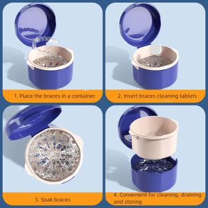 Oral Orthodontic Retainer Cleaning Case Denture <b>Bath</b> Box With Strainer Double Layer Braces Denture <b>Storage</b> Box Soaking Container - Product Image 3