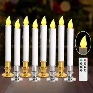 Kanlong 3 Set Flickering Battery Operated Flameless Plastic Taper LED Candle Light with Silver Plastic base for Home Party Decor