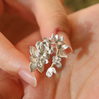 Cincin Statement Wanita Elegan Motif Bunga Kamelia Daun Tembaga Vintage Prancis, Dapat Diatur Ukurannya