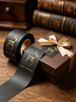 Pegatinas Góticas Navideñas con Relieve Dorado - Calcomanías Ecológicas de Papel Negro Artístico para Regalos y Empaque de Eventos