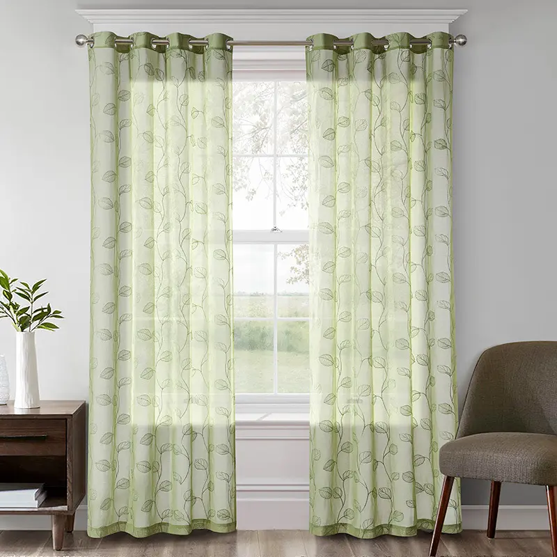 Cortinas bordadas de hojas multicolores americanas Amity, cortina transparente moderna para el hogar, sala de estar