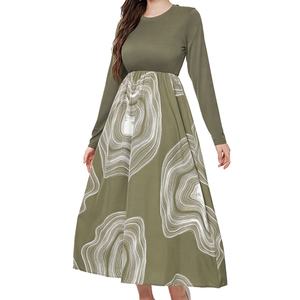 Vestidos de punto con estampado floral de manga larga, cintura alta y corte amplio, de alta calidad, OEM personalizados, novedad otoño-invierno, venta al por mayor - Product Image 4