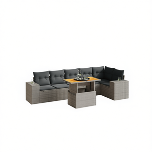 Set Divano da Giardino Grigio in Rattan 6 Posti con Cuscini Arredamento da Esterno Design Contemporaneo - Product Image 1
