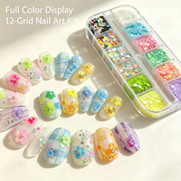 12 grilles de paillettes pour ongles Macaron arc-en-ciel à pois ronds, paillettes 3D colorées de tailles variées, décorations DIY pour nail art