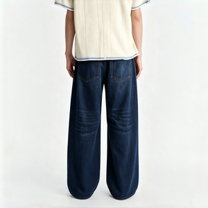 Jean en denim tendance rétro taille mi-haute coupe ample avec plusieurs poches, délavé style vintage, jambe large, pour un usage quotidien décontracté et urbain - Product Image 2