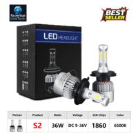 Phares LED de voiture SunRise S2 H3 12V 36W 5200LM 6500K IP67 étanches, nouvelle version haute luminosité, plug and play, ajustement universel