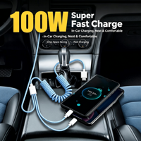 Câble de charge USB rétractable tressé à ressort spiralé de 1,5 m avec connecteurs multiples pour voiture et téléphone portable, usage quotidien