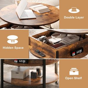 Cross-border multi-layer round coffee <b>table</b>, height adjustable, large capacity storage <b>table</b>, simple small apartment home - Product Image 3