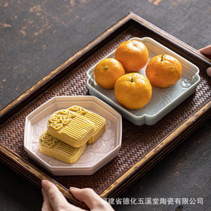 Plato de Postre Irregular de Cerámica Fujian Dehua Wuxi Tang, Plato de Porcelana para Frutas y Bocadillos, Bandeja para Servir Té en el Hogar - Product Image 5