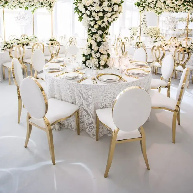 Manufacturer lux Oval back stacking metal vinyl ss hotel banquet wedding and event chairs in guangzhou for sale
