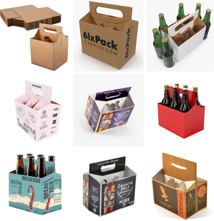 Custom High Quality Cardboard Kraft Laminated Four Six Pack Wine Bottle Carrier Holder Beer Box with Insert Divider