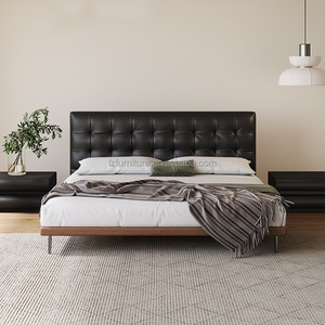 Italian Luxury Black Leather <b>Sofa</b> <b>Bed</b> with Storage <b>Modern</b> Design Soft-padded Solid Wood Edge for Master Bedroom - Product Image 3