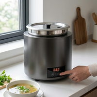 Chauffe-soupe rond encastrable commercial en SUS304, cuisinière électrique pour réchauffer les aliments avec pot et couvercle pour buffet d'hôtel 10L 30L