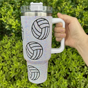 Tumbler da Calcio Isolato in Acciaio Inossidabile di Alta Qualità da 40oz, Ecologico, con Cannuccia, 18 Colori, Design con Strass Luccicanti Marrone Rosa - Product Image 3