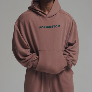 Hiver Free Mock Pull à <span class=keywords><strong>capuche</strong></span> en polaire couleur unie avec poche kangourou, unisexe, coupe oversize, écologique, 360g, Streetwear - Product Image 2